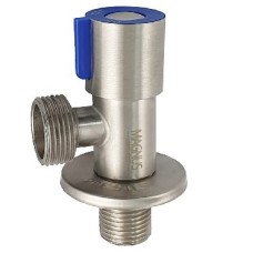 MAGNUS 9271 Кран металлокерамика угловой 1/2"х3/4", синяя ручка, с отражателем, из нержавеющей стали