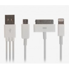 Кабель (usb) LUAZON HOME (155883) 3 в 1 , microUSB/Lightning/iPhone 30-pin - USB, 1 А, 0.2 м, белый