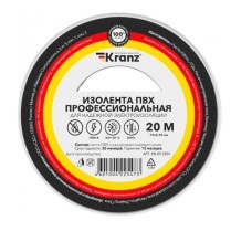 KRANZ (KR-09-2801) ИЗОЛЕНТА ПВХ ПРОФЕССИОНАЛЬНАЯ 0.18Х19 ММ, 20 М, БЕЛАЯ