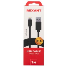 Дата-кабель REXANT (18-7050) USB-Lightning 2 А, 1 м, черный ПВХ