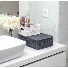 Корзинка VIOLET "Вязь" 7,5л 350х 245х105мм с крышкой (серый) 532118