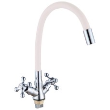 GOTA ROCIO G095531-GOTA Barcelona Смеситель д/кухни с 2-мя рукоятками с высоким силиконовым изливом, креп. гайка белый