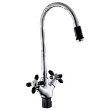 АНТЕЙ 5770716-ANT Радуга Смеситель д/кухни с 2-мя рукоятками, с силиконовым изливом, креп.гайка, черный