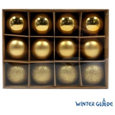 WINTER GLADE Набор ёлочных шаров пластик, 6 см, 12 шт, золотой микс, 6012G001 WINTER GLADE Набор ёлочных шаров пластик, 6 см, 12 шт, золотой микс, 6012G001