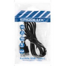ERGOLUX (15089) ELX-CDC02P-C02 ПРОМО (Кабель USB-Type C, 2А, 1м, Черный, Зарядка+Передача данных, Пакет)