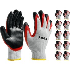 ЗУБР х2 ЗАЩИТА, L-XL, эластичные, натуральный хлопок, 10 пар, перчатки с двойным латексным обливом (11459-K10)
