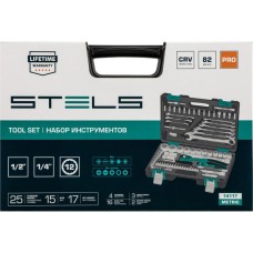 STELS Набор инструментов 1/2 , 1/4 , CrV, 12 гранные головки, пластиковый кейс, 82 предмета 14117 STELS Набор инструментов 1/2 , 1/4 , CrV, 12 гранные головки, пластиковый кейс, 82 предмета 14117