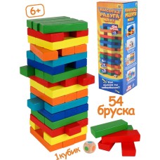РЫЖИЙ КОТ Игра Башня.Высотка Радуга Maxi высота 27см,размер бруска:15*25*75 мм,54 эл.,в коробке(Арт.ИН-9656)