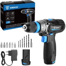 DEKO DKCD12V PRO в кейсе co съемным патроном + оснастка 13 шт, 12В, 2х1.5Ач 083-1004
