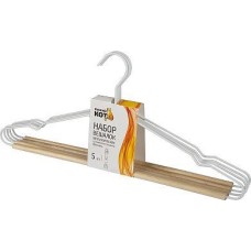 РЫЖИЙ КОТ Набор вешалок металлических с деревянной перекладиной Винтаж, цвет белый, 5 шт (107895) РЫЖИЙ КОТ Набор вешалок металлических с деревянной перекладиной Винтаж, цвет белый, 5 шт (107895)