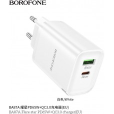 BOROFONE (6941991117565) BA87A 1Type-C 3.0A PD 65W+QC3.0 быстрая зарядка , White