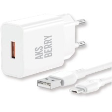 AKSBERRY (6972969383071) T42 QC3.0 + кабель MicroUSB, белый