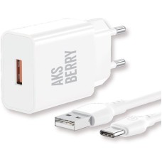 AKSBERRY (6972969383088) T42 QC3.0 + кабель Type C (белый)