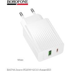 BOROFONE (6941991122767) BAS74A 1USB+1Type-C 3.0A QC3.0 PD 20W White