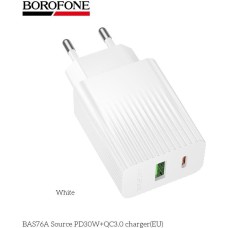 BOROFONE (6941991122880) BAS76A 1USB+1Type-C 3.0A QC3.0 PD 30W White