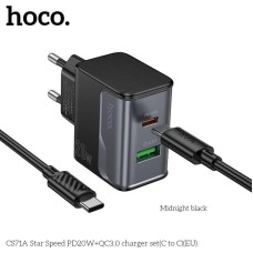 HOCO (6942007653701) CS71Aaa 1USB+1Type-C 3.0A PD 20W+QC3.0 для Type-C Type-C ,1м Midnight black HOCO (6942007653701) CS71Aaa 1USB+1Type-C 3.0A PD 20W+QC3.0 для Type-C Type-C ,1м Midnight black