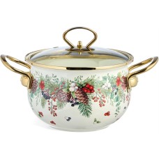 AGNESS 943-083 CELEBRATION эмал. со стекл.крышкой 2.0л 18*11см AGNESS 943-083 CELEBRATION эмал. со стекл.крышкой 2.0л 18*11см