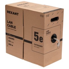 REXANT Кабель витая пара U/UTP, CAT 5e, PVC, 4PR, 24AWG, INDOOR, SOLID, серый, 305м, РФ REXANT Кабель витая пара U/UTP, CAT 5e, PVC, 4PR, 24AWG, INDOOR, SOLID, серый, 305м, РФ