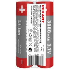 REXANT Аккумулятор Li-ion (литий-ион) 18650, 3,7В, 3000мАч, без платы защиты, 2 шт, пластиковая упаковка