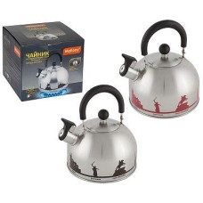 MALLONY Чайник из нерж. стали ГОРОДА РОССИИ со свистком 2,5 л, с рисунком, меняющим цвет (006641)