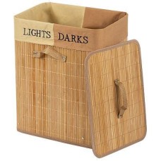 РЫЖИЙ КОТ Корзина для белья, бамбук, 2 секции, цвет: натуральный, размер: 40*30*50 см (104495)