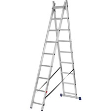СИБРТЕХ Лестница, 2 х 9 ступеней, алюминиевая, двухсекционная, 97909