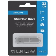 MAXVI P1 32GB silver, монолит с колпачком, ABS пластик, USB 2.0