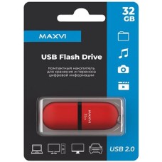 MAXVI SF 32GB red, монолит с колпачком, soft touch, USB 2.0