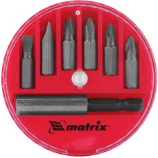 MATRIX Набор бит, магнитный адаптер для бит, сталь 45Х, 7 предм., в пласт. закрытом боксе//