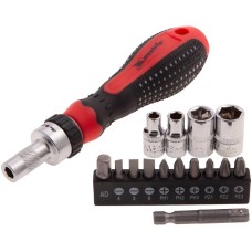 MATRIX Отвёртка реверсивная с набором бит и насадок торцевых, CrV, 1/4