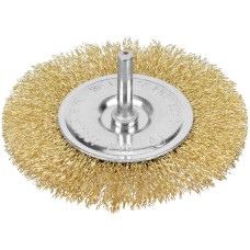 MATRIX Щетка для дрели 100 мм, плоская со шпилькой, латунированная витая проволока//