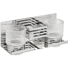 BRIMIX 1280-2 Полочка с двумя стеклянными стаканами и подставкой для зубных щёток, настенное крепление, из нержавеющей стали, цвет ХРОМ