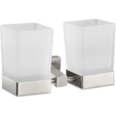 GFMARK 87160 Стакан + стакан стеклянный матовый, с креплением к стене из нержавеющей стали, с квадратным основанием, цвет САТИН