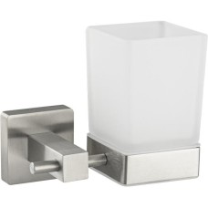 GFMARK 87005 Стакан стеклянный матовый, с креплением к стене из нержавеющей стали, с квадратным основанием, цвет САТИН