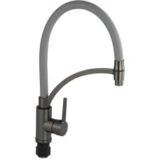 МАГНУС 9423 Смеситель для кухни, гибкий тёмно-серый излив с фиксацией, корпус из нержавеющей стали марки SUS 304, цвет ГРАФИТ