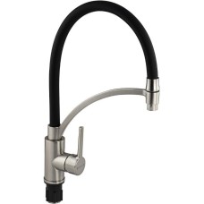 МАГНУС 9421 Смеситель для кухни, гибкий чёрный излив с фиксацией, корпус из нержавеющей стали марки SUS 304, цвет САТИН