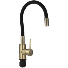 МАГНУС 92161 Смеситель для кухни, с гибким черным изливом, из нержавеющей стали марки 304, цвет корпуса БРОНЗА