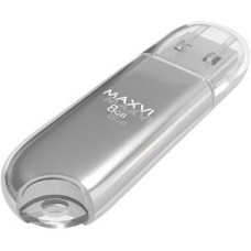 MAXVI P1 8GB silver, монолит с колпачком, ABS пластик, USB 2.0