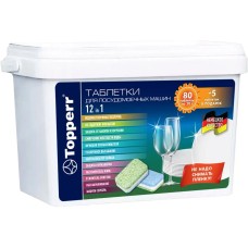 TOPPERR 33085 Таблетки для посудомоечных машин, 12в1, 80+5 шт. по 20 г TOPPERR 33085 Таблетки для посудомоечных машин, 12в1, 80+5 шт. по 20 г