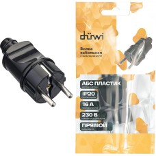 DUWI (30466 1) Вилка ABS-пластик, прямая, с заземлением, 16А, 230В, IP20, черный DUWI (30466 1) Вилка ABS-пластик, прямая, с заземлением, 16А, 230В, IP20, черный