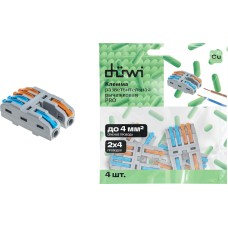 DUWI (26660 4) Клемма разветвительная рычажковая, CMK-524 PRO, 2х4, 0,5-4мм², 4шт DUWI (26660 4) Клемма разветвительная рычажковая, CMK-524 PRO, 2х4, 0,5-4мм², 4шт